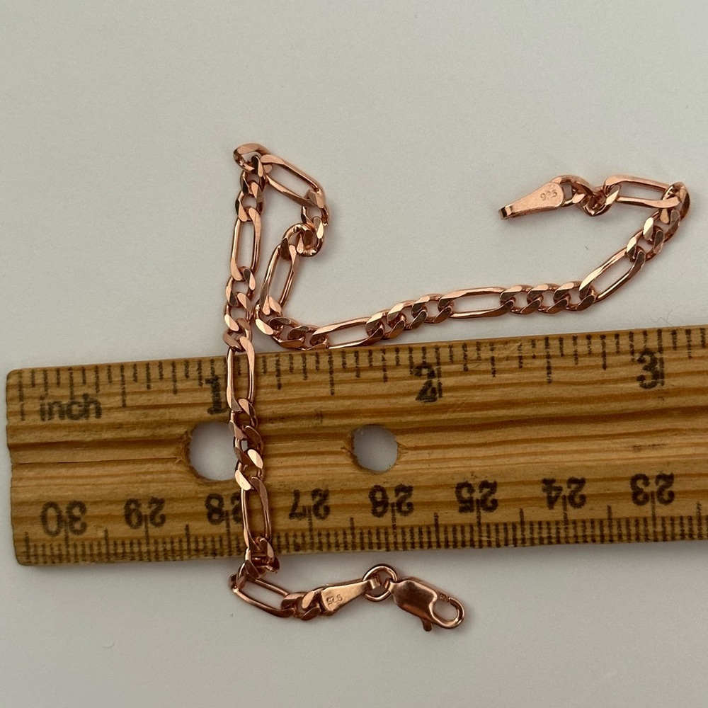 925 Silver 4mm 8” bracelet figaro chain 14k rose gold plated unisex